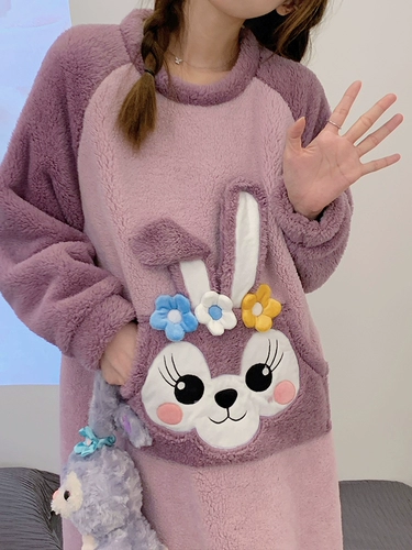 Утепленная коралловая бархатная осенняя пижама, юбка, фланелевый мультяшный лонгслив, популярно в интернете