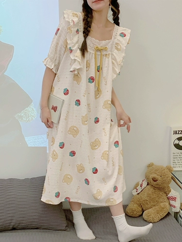 Хлопковая пижама, марлевая милая юбка, платье, большой размер