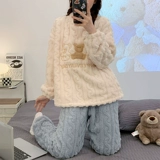 Мультяшная милая демисезонная коралловая бархатная утепленная пижама, фланелевый комплект, коллекция 2023