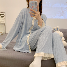Домашнее платье 孕妇产后哺乳喂奶月子服睡衣女春秋冬季纯棉长袖开衫家居服套装夏