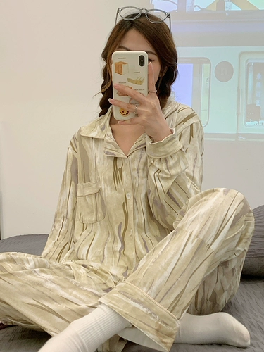 Хлопковая осенняя демисезонная пижама, лонгслив, комплект, 2025 года, изысканный стиль, большой размер