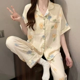 Хлопковая куртка, штаны, весенняя пижама, летний комплект, домашняя одежда, 3 предмета