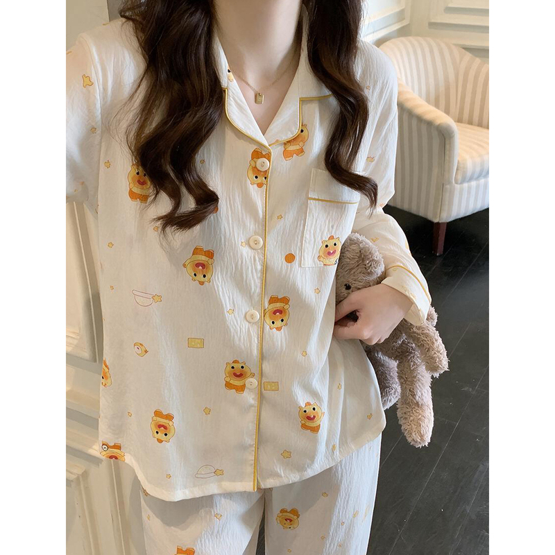 Capybara Lulu Pajamas for Women, Spring and Autumn Long-Sleeved 2026 New Cartoon Style, Can Be Worn Outside, Cloud Cotton Loungewear Set