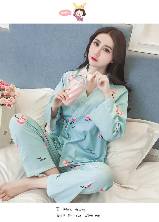 Phiên bản Hàn Quốc của đồ ngủ nữ mùa hè cotton dài tay dễ thương mùa xuân và mùa thu phục vụ tại nhà cho sinh viên tươi tắn Bộ đồ hai mảnh có thể mặc ngoài cổ tròn bộ thể thao nữ mùa đông