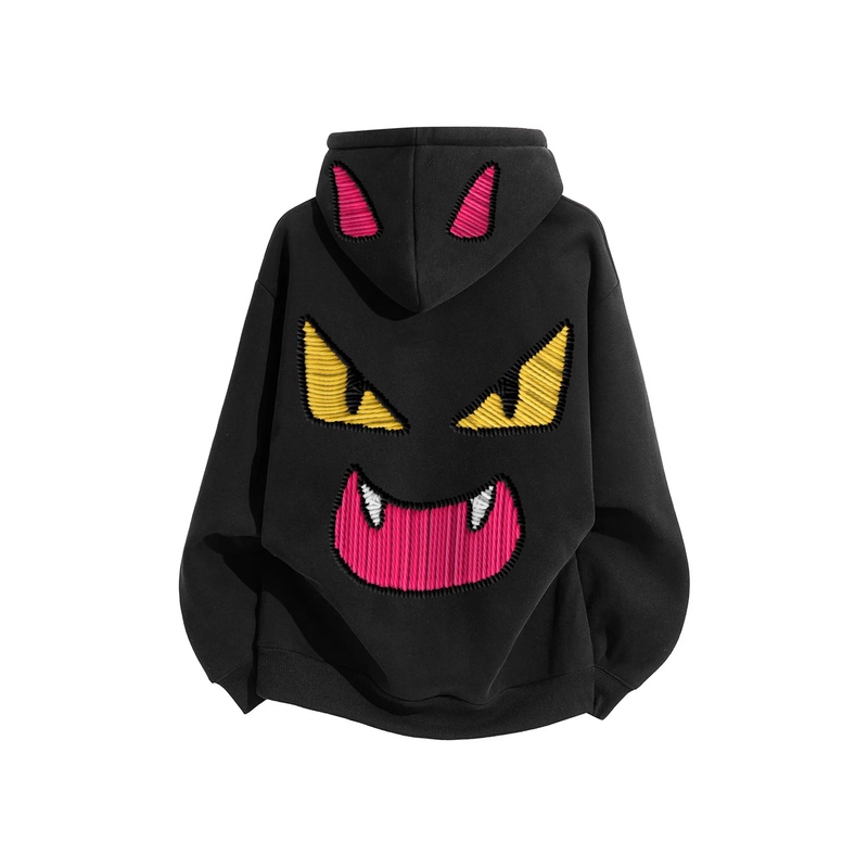 American Retro Trendy Little Devil Monster Print Creative Loose Casual Hooded Sweatshirt for Men and Women, Spring, Autumn and Winter, Fleece-Lined American Retro Trendy Little Devil Monster Print Creative Loose Casual Hooded Sweatshirt for Men and Women, Spring, Autumn and Winter, Fleece-Lined