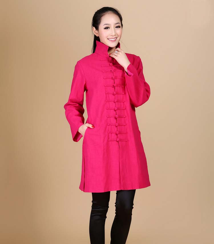 2013 phong cách dân tộc mùa thu mới khóa áo khoác dài áo khoác nữ kích thước lớn áo cotton cotton áo gió màu đỏ áo kaki nữ