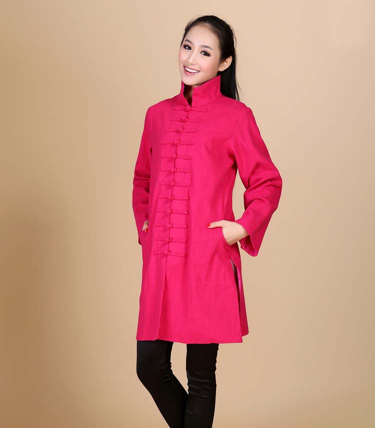 2013 phong cách dân tộc mùa thu mới khóa áo khoác dài áo khoác nữ kích thước lớn áo cotton cotton áo gió màu đỏ áo kaki nữ