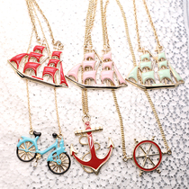 European and American fashion Vintage personality color hot air balloon anchor multi-element long necklace women sweater chain Korean version