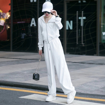 Spring Sports Suit Female Korean Casual Hooded Cardigan Loose High Waist Tie Feet Lace Skinny Casual Suit Tide