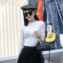 2021 autumn new long sleeve T-shirt female Korean slim bottoming shirt temperament slightly transparent white thin interior jacket