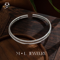 Double line light sand bracelet woman pure silver s999 foot silver opening solid vegetarian ring silver bracelet for birthday present to girlfriend