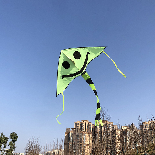 Smiley Face Kite with Long Tail, Easy to Fly, Cute Triangle Kite for Children, Suitable for Adults, Large High-End Kite for Kids in Light Breeze