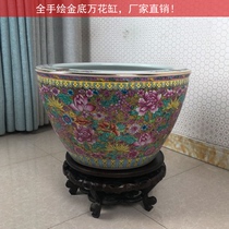 Jingdezhen ceramic fish tank large special book hand-painted lotus water lily cylinder living room household decoration painting and calligraphy cylinder