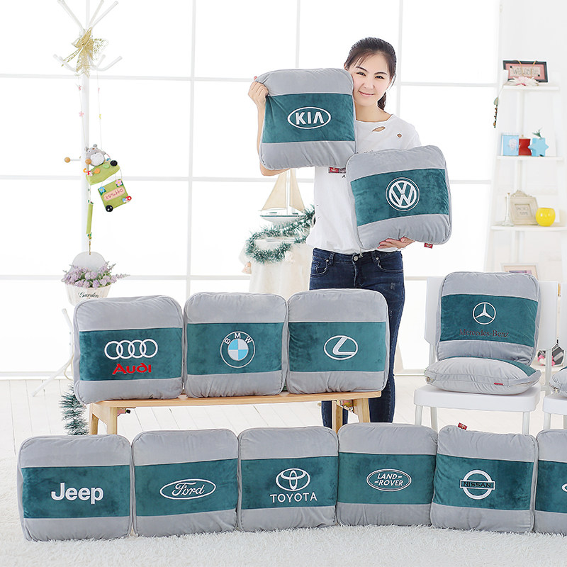 Car pillow quilt dual-purpose car pillow cushion blanket multifunctional air conditioning quilt coral fleece car logo customization