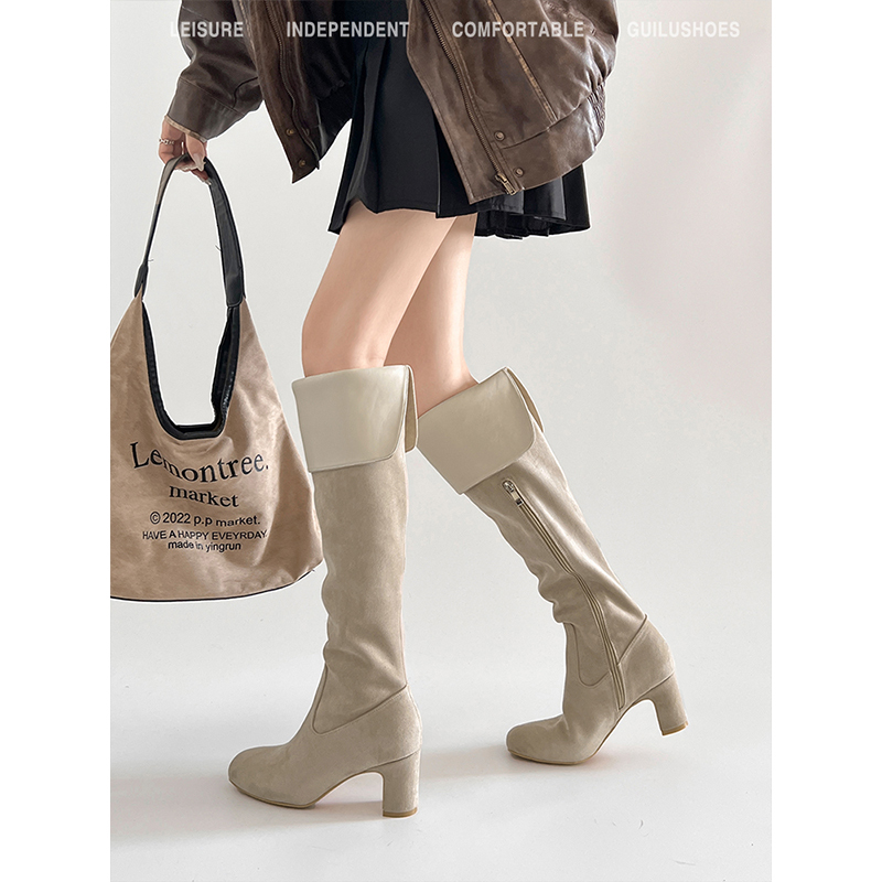 Genuine Leather 6cm~ Korean Women's High-Heeled Over-The-Knee Riding Boots for Women 2026 Autumn and Winter New Style Foldable Two-Wear Side Zipper Long Boots Genuine Leather 6cm~ Korean Women's High-Heeled Over-The-Knee Riding Boots for Women 2026 Autumn and Winter New Style Foldable Two-Wear Side Zipper Long Boots