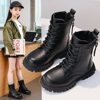 Girls' short boots winter 2023 new korean style british style children's martin boots plus velvet baby leather boots for little girls