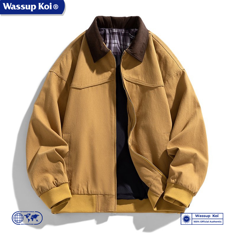 Wassup Koi Collaboration with Sugita Shota Japanese Retro Workwear Jacket Men's Washed Biker Baseball Jacket