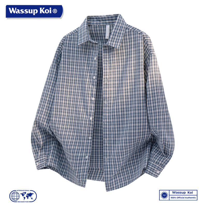 Wassup Koi Retro Plaid Cotton Long-Sleeved Shirt for Men and Women, Lazy and High-End Trendy Brand Shirt Jacket