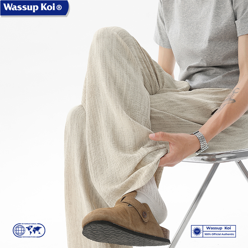 Wassup Koi Japanese-Style Wide-Leg Casual Ice Silk Pants for Men, Summer Thin Loose Drape Straight-Leg Yamamoto Pants