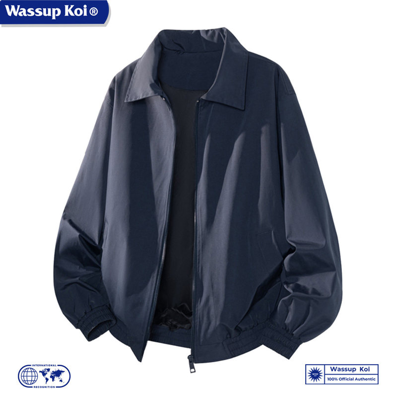 Wassup Koi Collaboration Flight Jacket for Men, Spring and Autumn American-Style Softshell Windbreaker, Turn-Down Collar Baseball Jacket