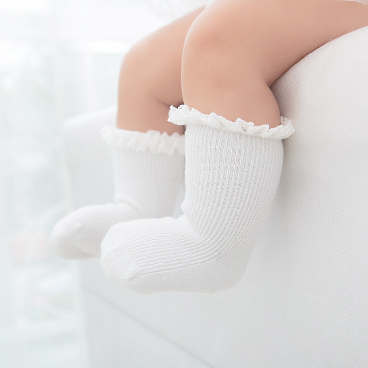 0-1-2 Year Old Baby Socks Pure Cotton Lace Women Baby Spring Summer Season Korea Anti Slip Pure Color Curl Princess Socks
