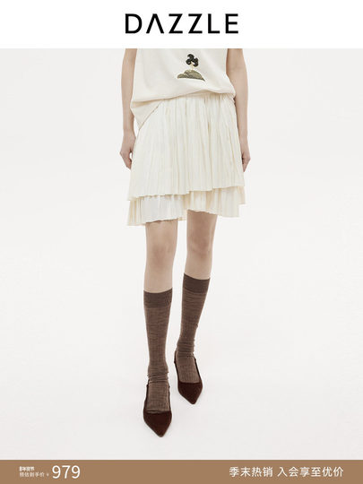 Dazzle Skirt 2025 Autumn and Winter New Off-White Double-Layer Pleated Short Skirt