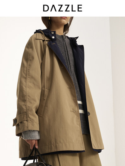 DAZZLE 地素风衣25年冬季浅卡其色假两件外套女