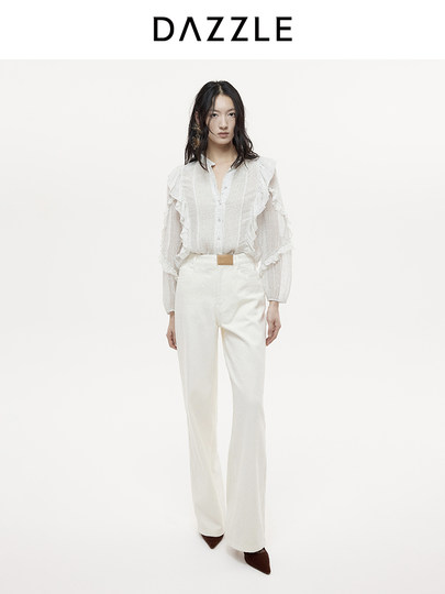 Dazzle Denim Jeans 25Th Autumn/Winter White Simple and Stylish Denim Wide-Leg Pants Long Pants for Women