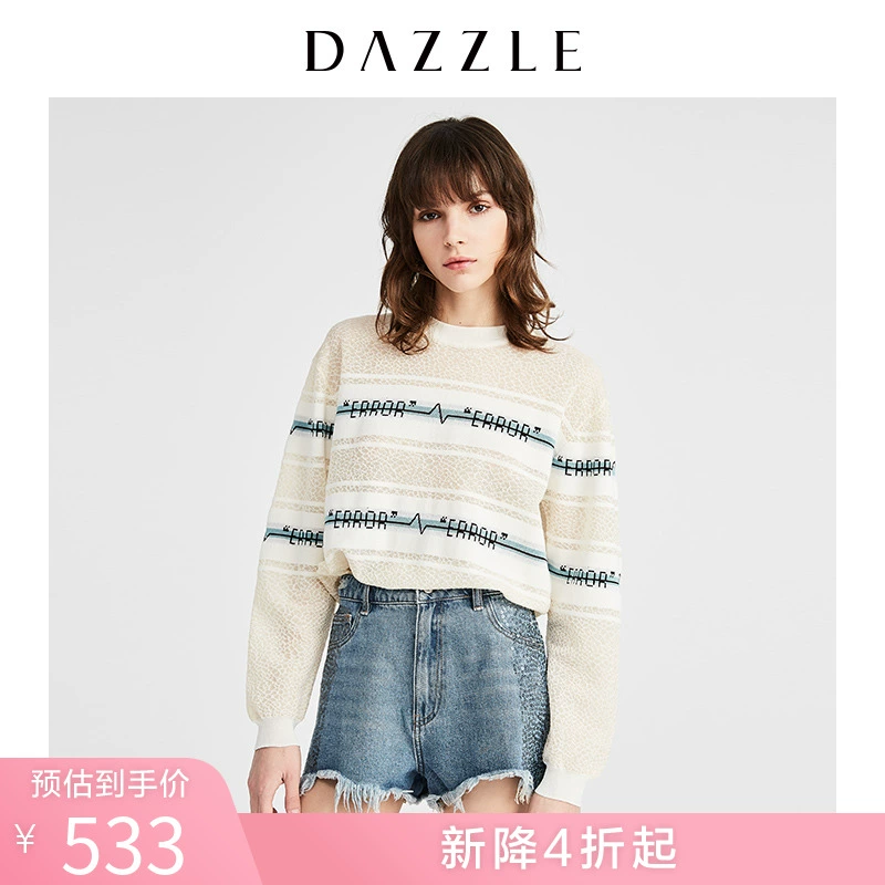 DAZZLE yếu tố mặt đất mùa thu và mùa đông mới khâu mẫu tình yêu đầu tiên chạm đáy áo len nữ 2G1E4401V - Áo len cổ chữ V