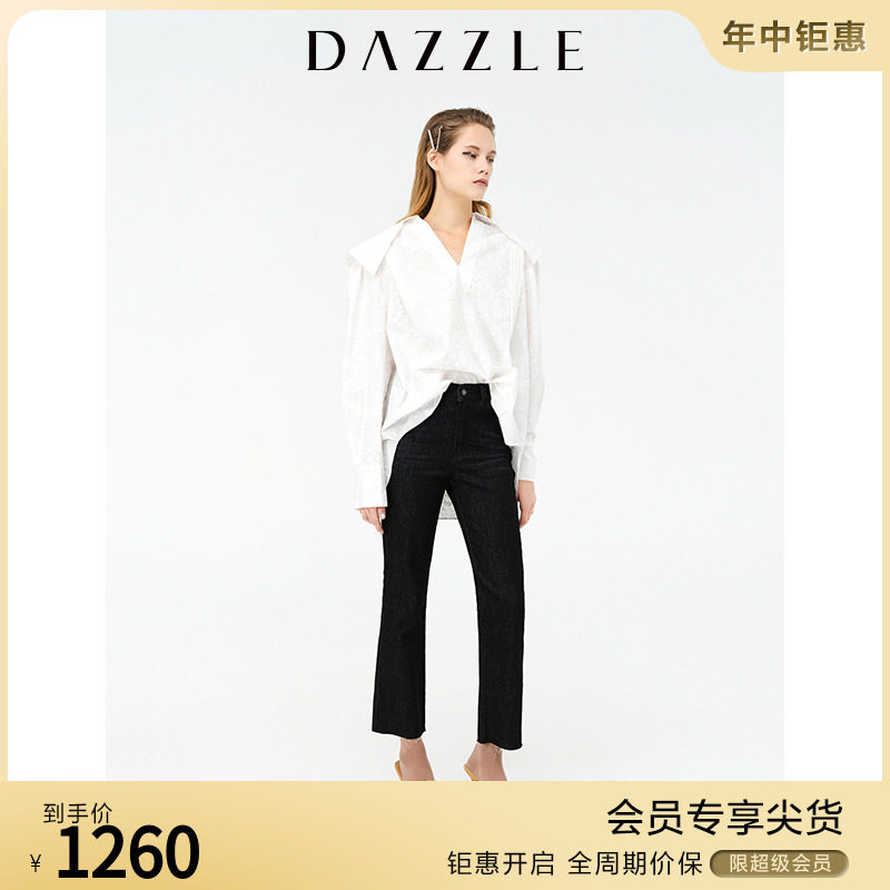 Liu Wen Tongan DZZLE ground vegan spring summer new style dark tattoo design sensation Navy collar white shirt woman