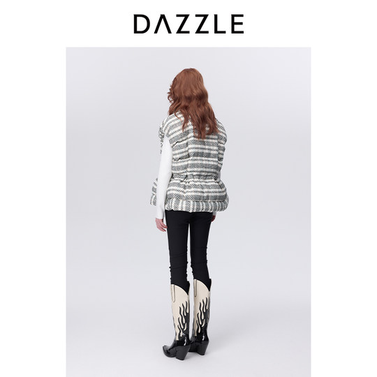 DAZZLE chaleco de tweed chaqueta de plumón con logo bordado de lentejuelas casual de invierno para mujer
