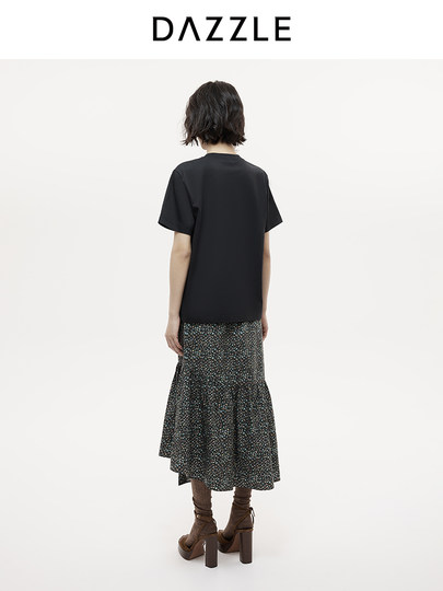 [Hot-Selling Restock] Dazzle T-Shirt 25 Autumn Black Plant Heavy Embroidery Short-Sleeve T-Shirt