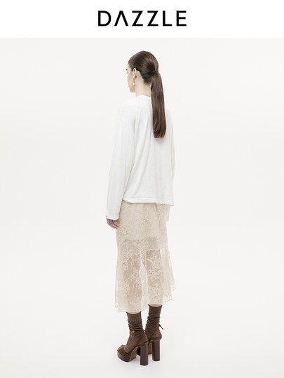 DAZZLE Dazzle Skirt 2025 Осенне-зимняя новая длинная юбка-русалка из кружева цвета экрю для женщин.