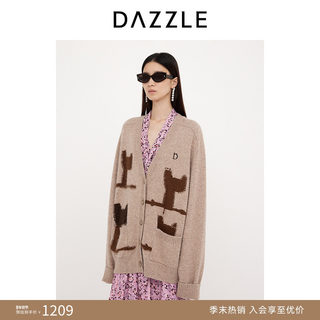 DAZZLE地素 2025春季新款复古减龄嵌花针织开衫毛衣外套上衣女