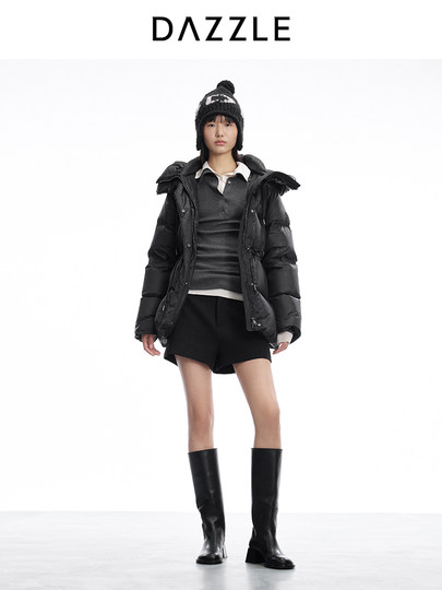 Dazzle 25Th Winter Black Waist-Tightening Drawstring Cloud Puff Mid-Length down Jacket for Women
