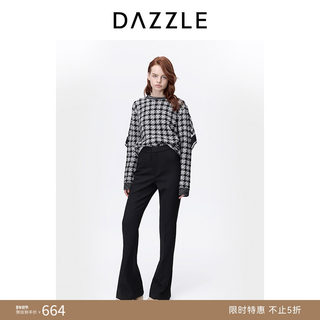 DAZZLE地素喇叭裤冬季裁片设计黑色经典休闲裤女