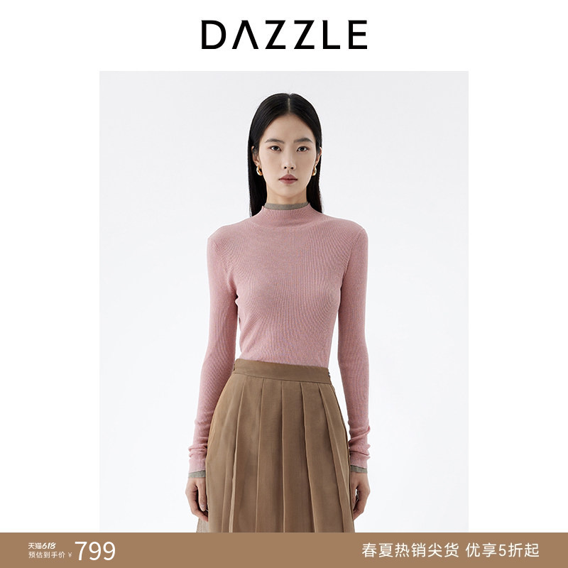 Dazzle Plain Wool Knit Sweater Spring Pink Turtleneck Base Sweater for Women Dazzle Plain Wool Knit Sweater Spring Pink Turtleneck Base Sweater for Women