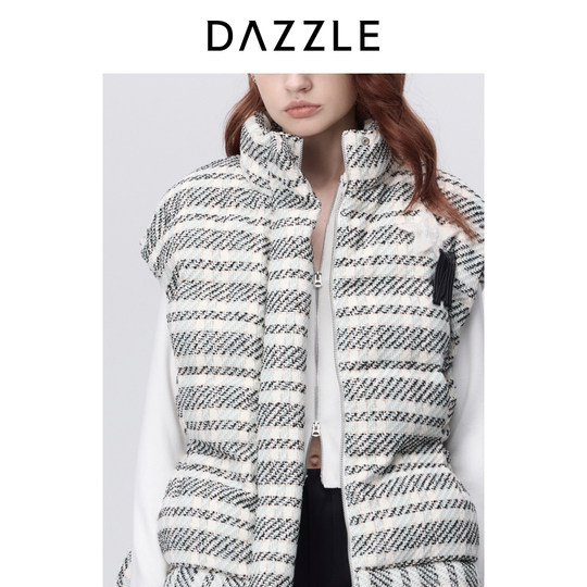 DAZZLE chaleco de tweed chaqueta de plumón con logo bordado de lentejuelas casual de invierno para mujer