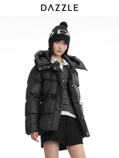 Dazzle 25Th Winter Black Waist-Tightening Drawstring Cloud Puff Mid-Length down Jacket for Women