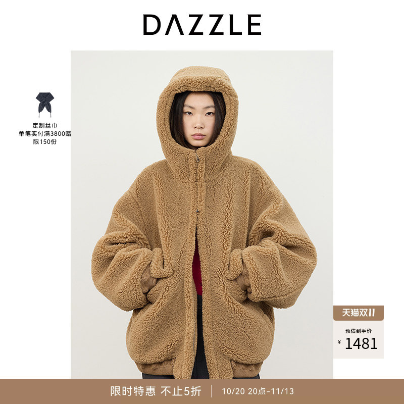 Dazzle Winter Yak Wool Teddy Loose Hooded Plush Coat for Women