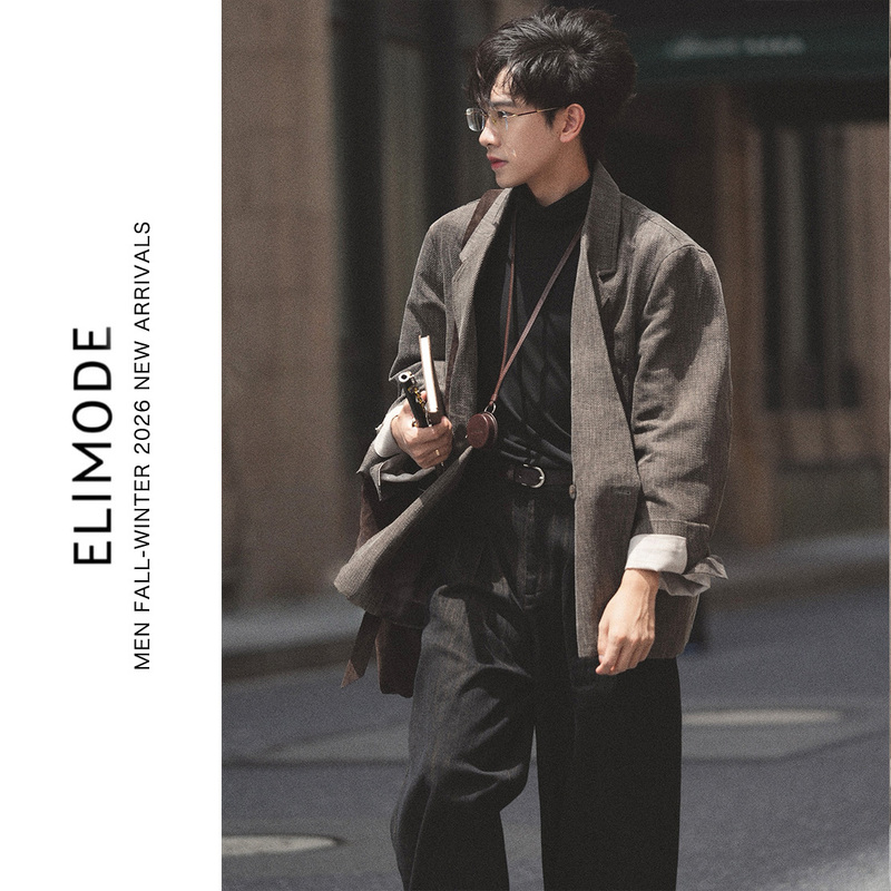 Eli【Once Upon a Time in Hollywood】Ramie Blend Suit with Peaked Lapel Single-Breasted Men's Retro Casual Suit Jacket for Autumn