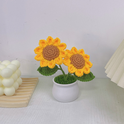 taobao agent Hand -woven sunflower bouquet small potted wool diy desk car to give friends and teacher gifts