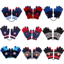 Korean winghouse children knitted neck gloves USA captain touch screen five fingers warm gloves men