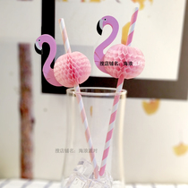 Wave Flamingo net red pink paper straw Fruit juice drink Disposable creative paper straw Party dessert
