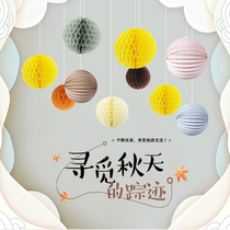 Shopping mall window shop June 1 festive atmosphere decoration Thanksgiving charm Paper lantern ball net red decoration Kindergarten