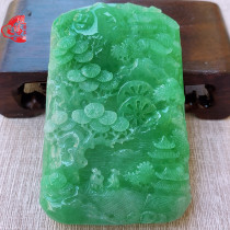 Myanmar natural A goods old pit Yingrun Yang Green beautiful mountains and rivers carved landscape card jade pendant jade pendant 55-70