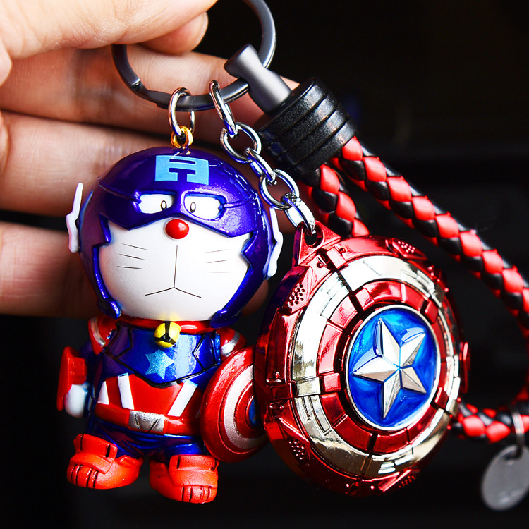 Doraemon Q version Captain America car key chain Jingle cat A dream model school bag pendant male and female couple key chain - Taobao