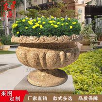 Stone flower pot Marble Bonsai European stone carving flower pot Yellow rust stone outdoor courtyard landscape ornaments can be customized