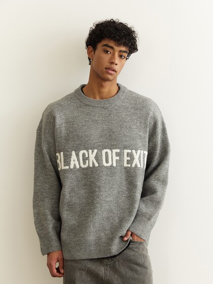 Black of Exit Chinese Style Casual Loose Knit Sweater High Street Crew Neck Pullover Knitwear for Men and Women Thick