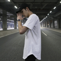 kanye same high street base plain base shirt T-shirt arc hem split round neck cotton students short sleeves